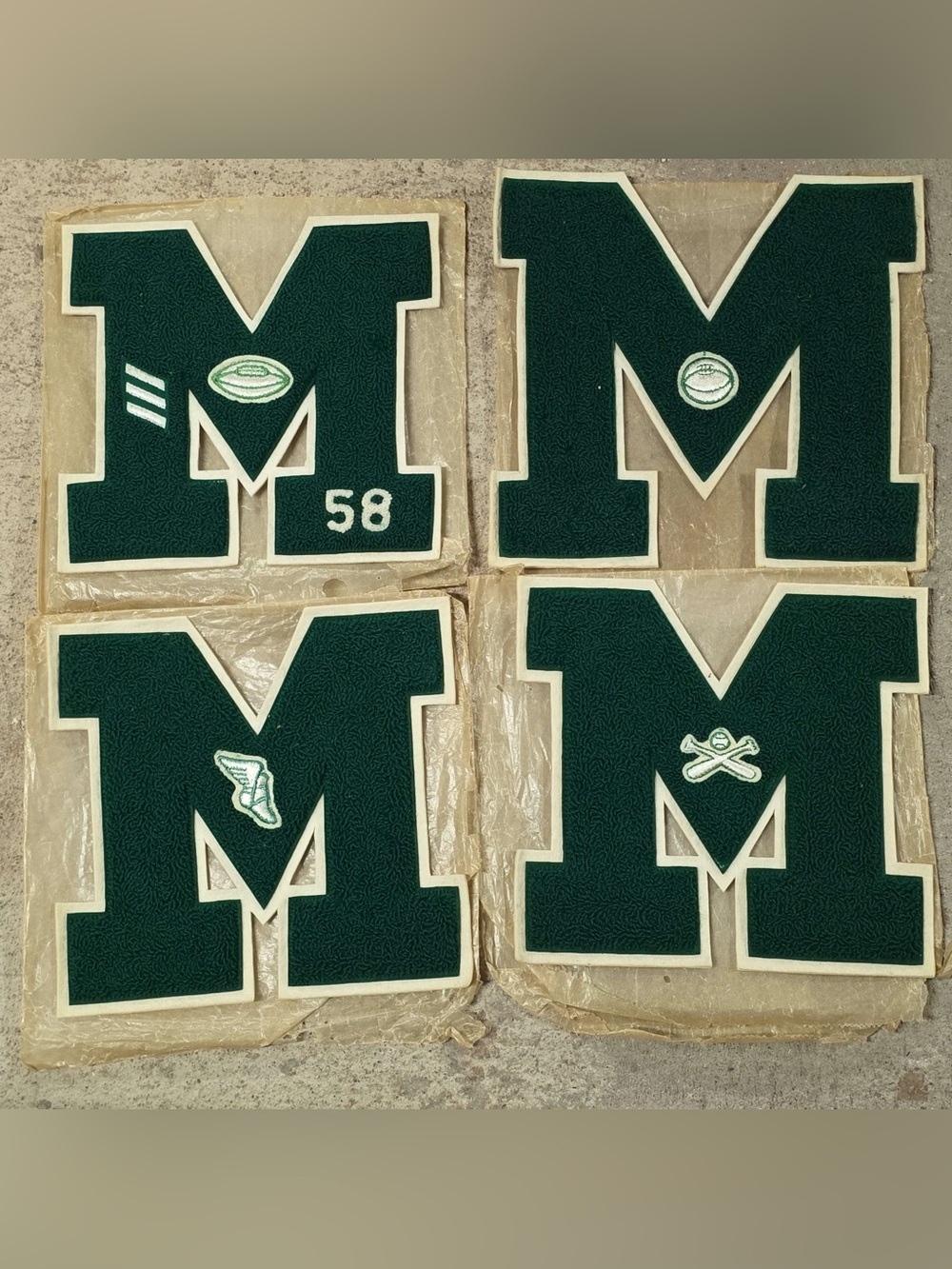 Vintage Green Letter M Varsity Patches  Football Basketball Track Baseball